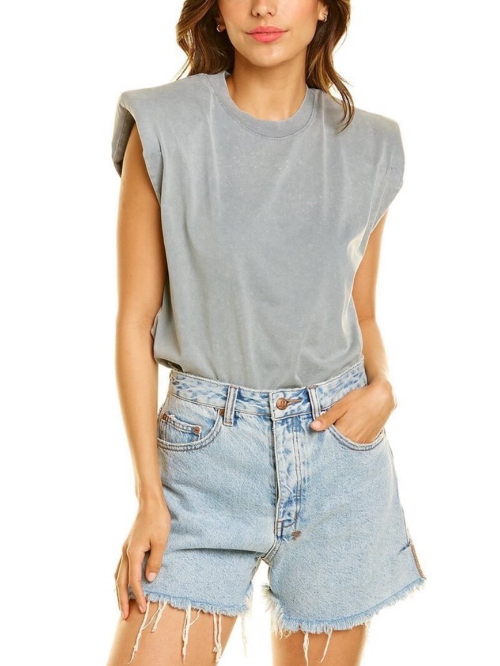 IRO Bazaly Extreme Shoulder Pad Muscle Tank XS Stone Wash Gray Oversized M
